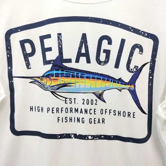 PELAGIC Shirt Mens Large White Fishing AquaTek UVP Long Sleeve Performance Logo - Picture 3 of 14